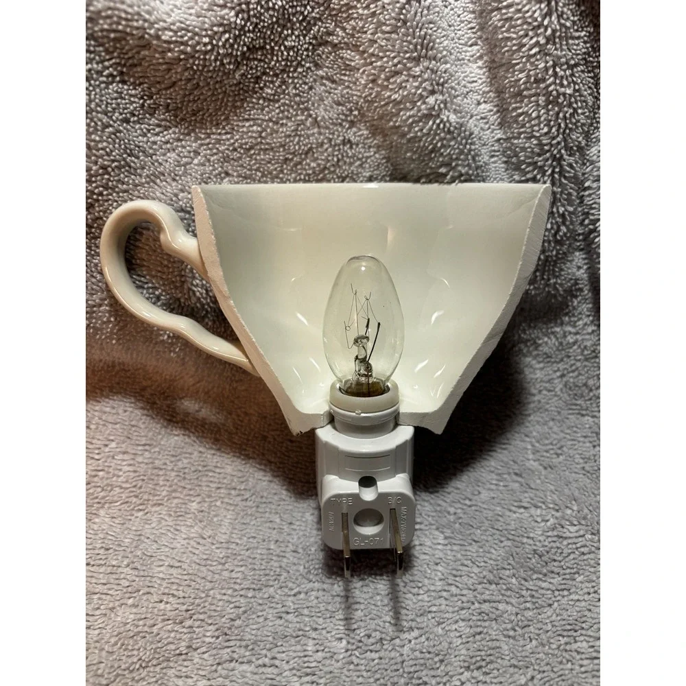 Handcrafted Blue White Transferware Teacup Night Light Tally Ho Carriage Scene